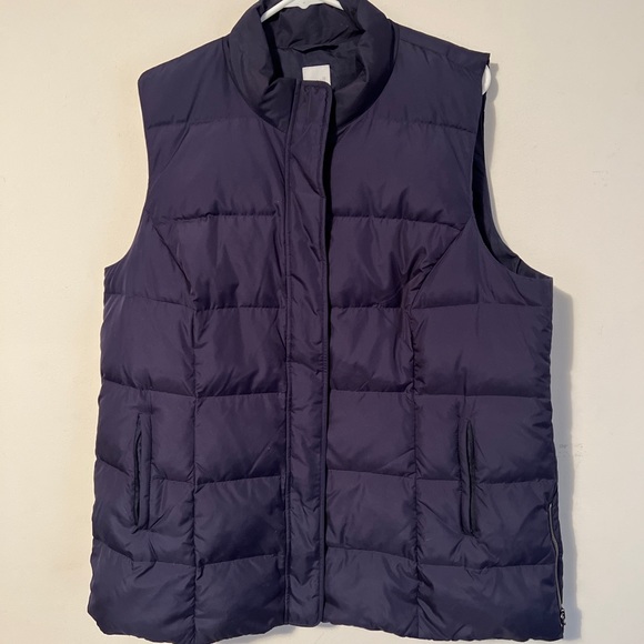 J.JILL Down Blue Long Puffer Vest Zip Full Front Women XL PetitE Side Zip Pocket - Picture 1 of 3